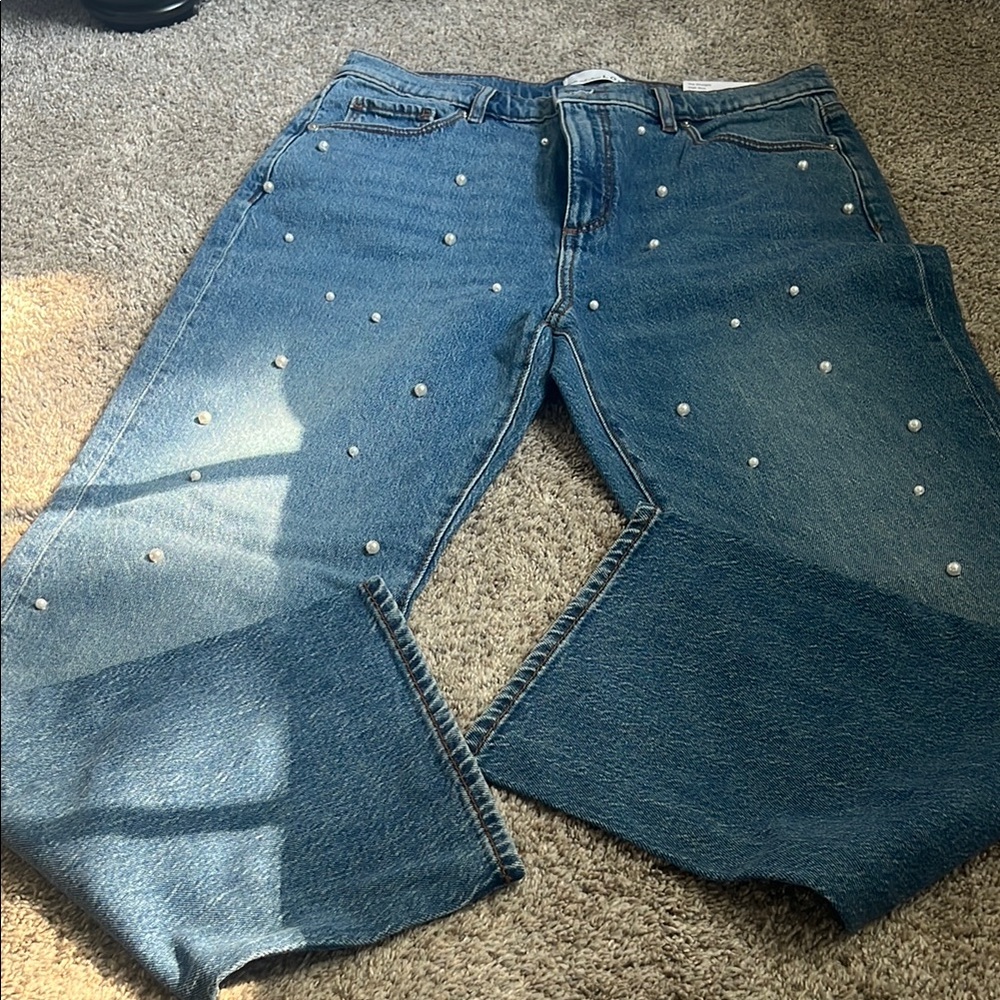 LOFT Blue Straight Leg Jeans with Subtle Fading